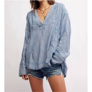 We The Free By the Shore in Blue Stripe Oversized Shirt Top